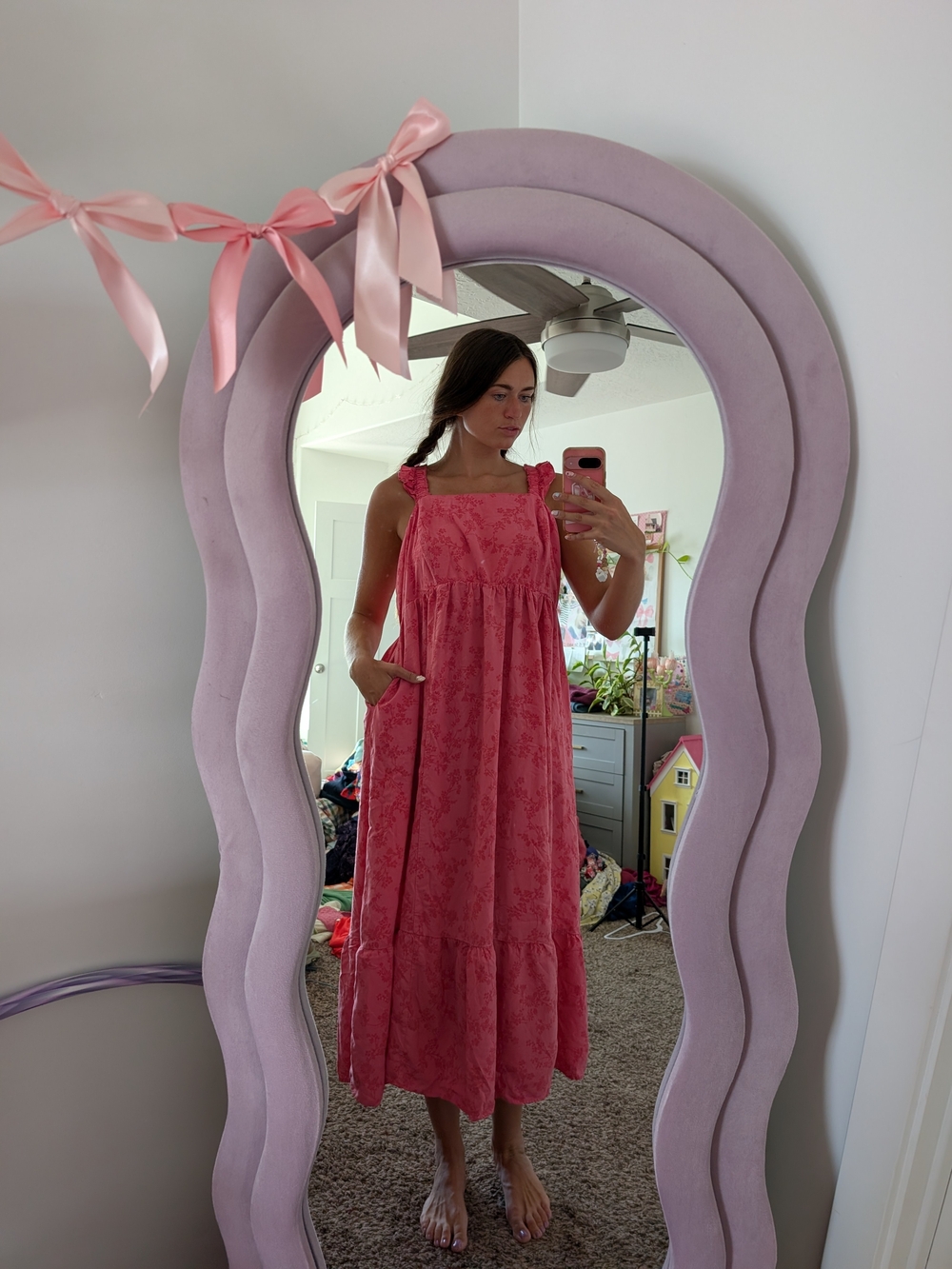 Pink Tie-Shoulder Maxi Dress Size 2X